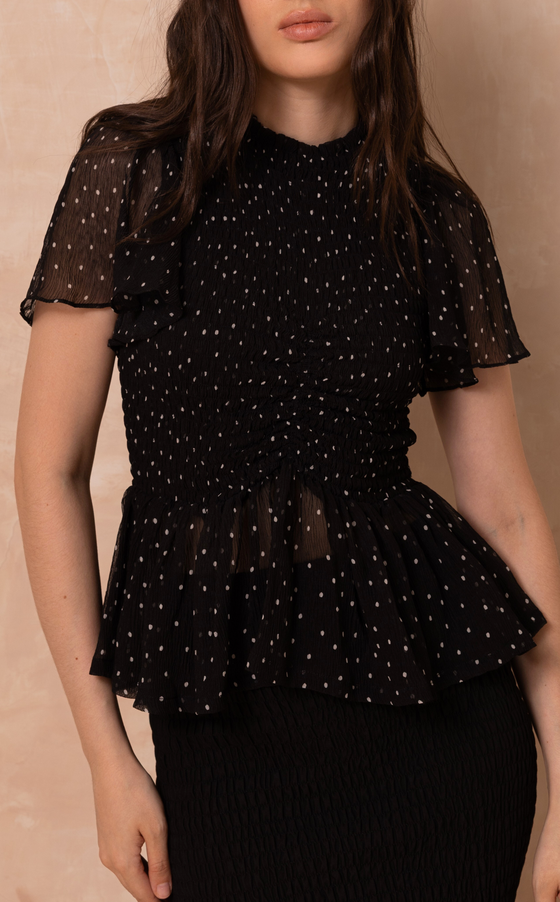 SYDNEY TOP - BLACK POLKA