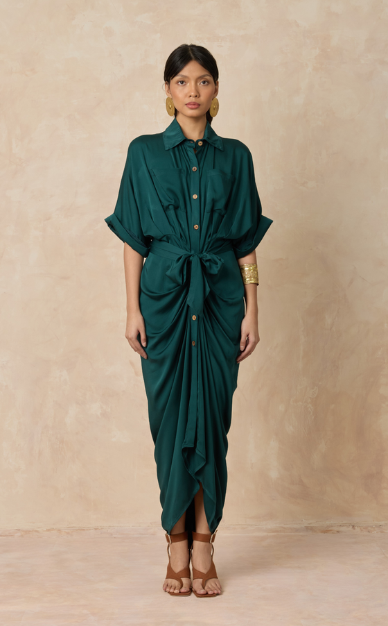 ASMARA DRESS - EMERALD SATIN