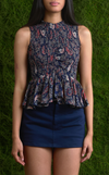 BRISBANE TOP - BLUE PEACH PAISLEY