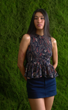 BRISBANE TOP - BLUE PEACH PAISLEY
