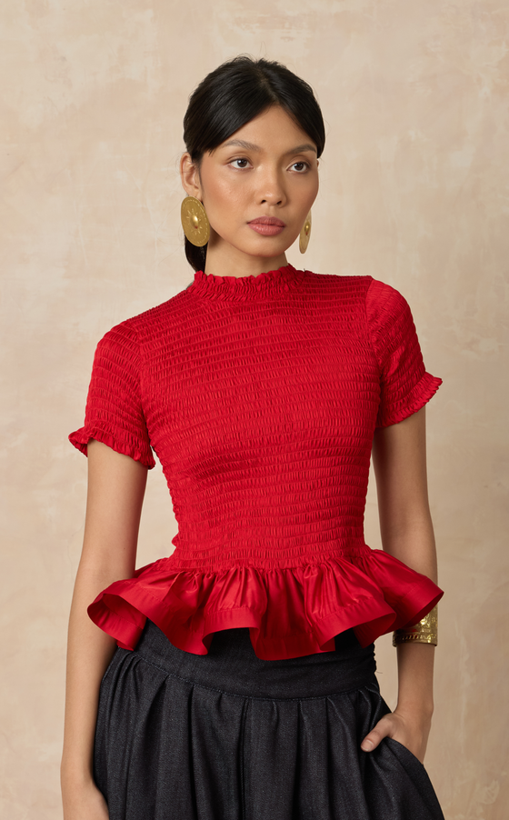 APULIA TOP - RED SATIN