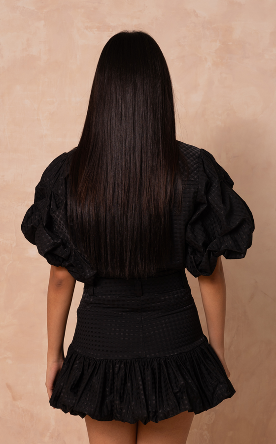 CAMIA TOP - BLACK SEERSUCKER