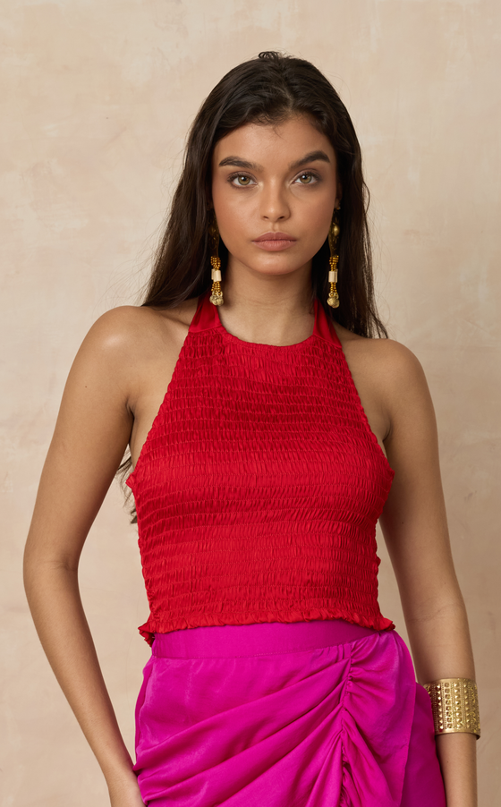 BERLIN TOP - RED SATIN