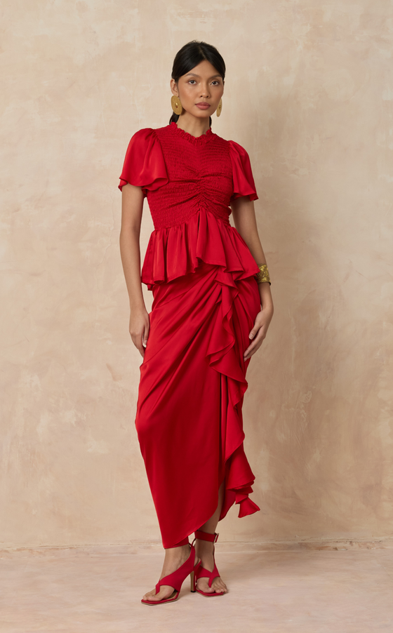 SYDNEY TOP - RED SATIN