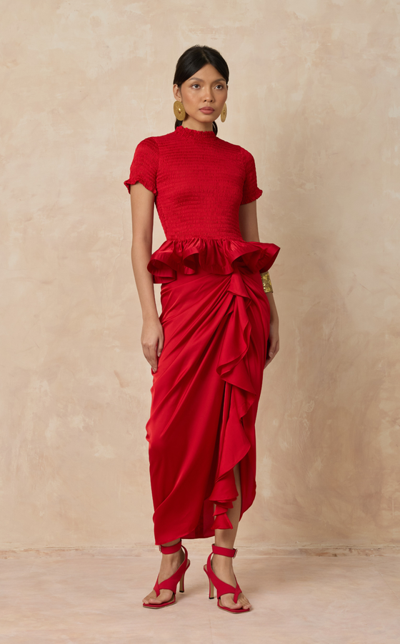 FLORA SKIRT - RED SATIN