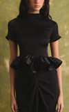 APULIA TOP - BLACK CHARMEUSE