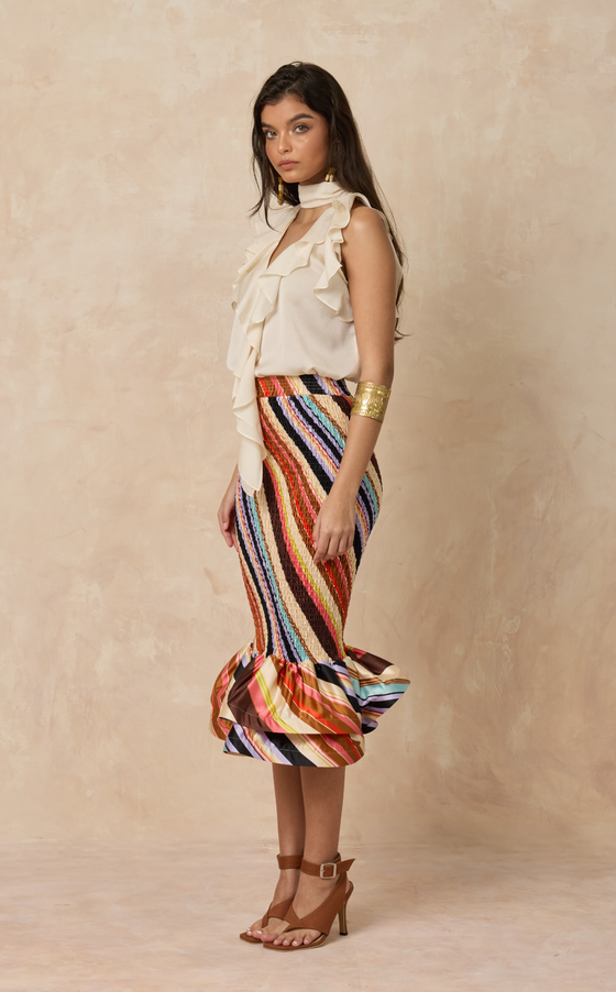 VENEZIA MIDI SKIRT -  DIAGONAL STRIPES