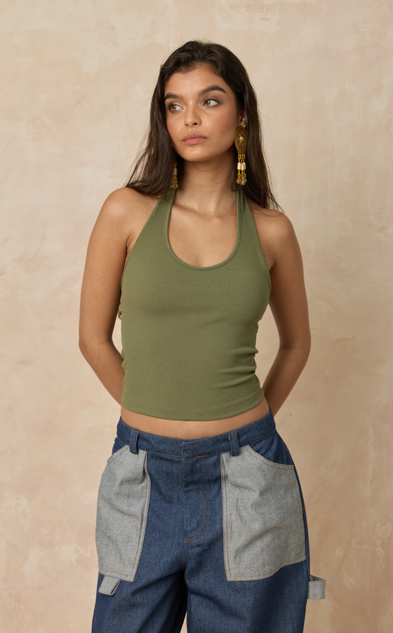 SONJA HALTER TOP - OLIVE